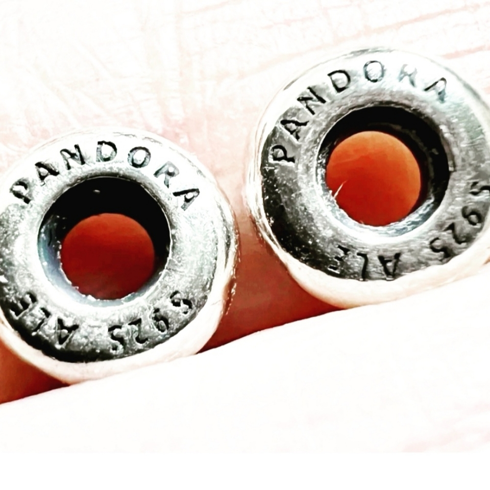 Pair Of Pandora Pave " End Caps And 2 Stoppers " Silv… Gem